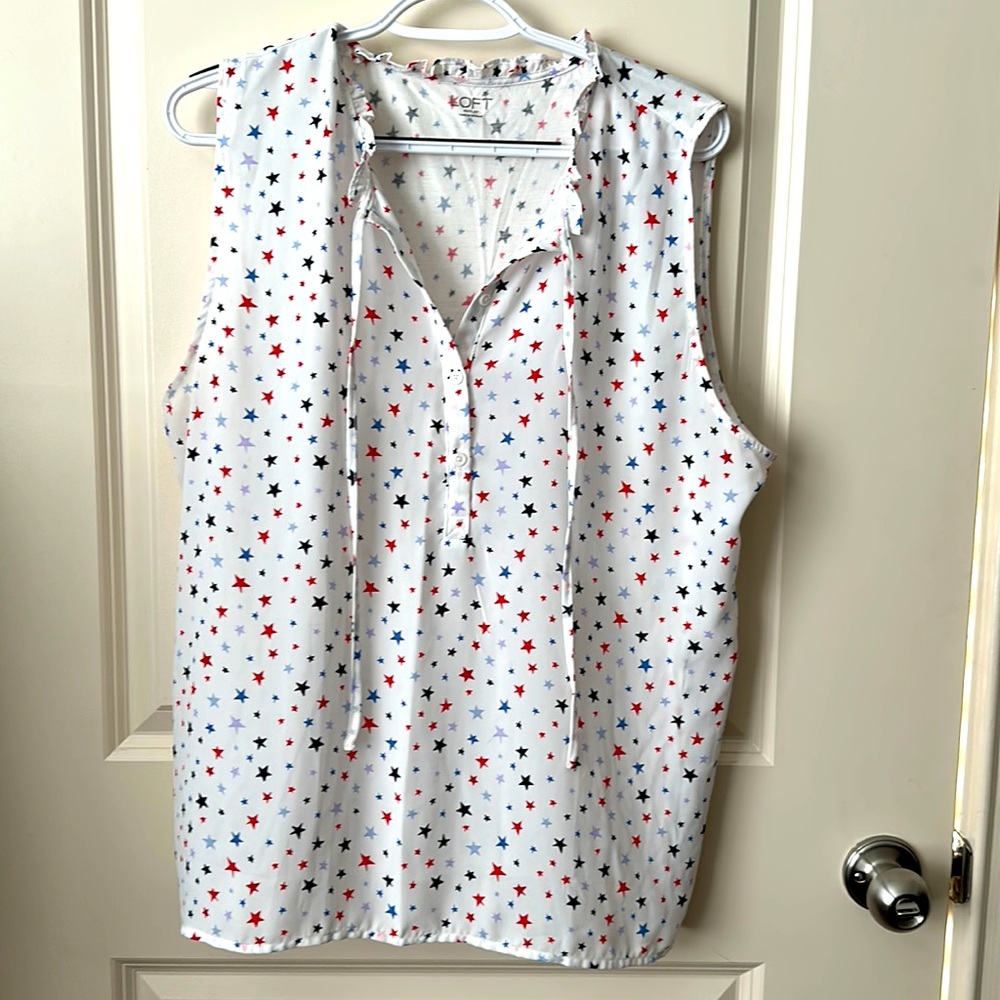 Short sleeve button front with tie loft XL top